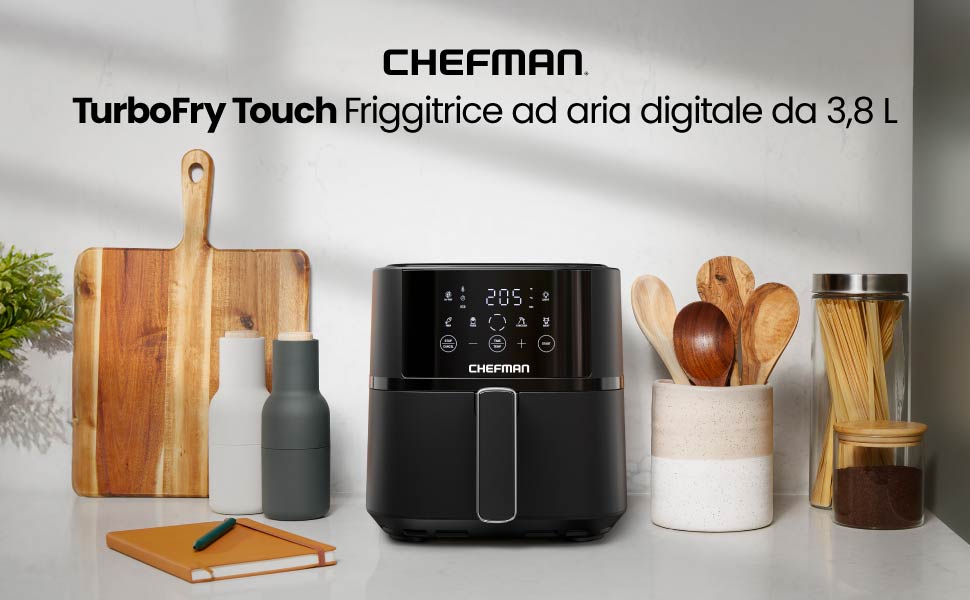 Аерофритюрниця Chefman 3.75L з технологією Hi-Fry, сенсорне керування, антипригарне покриття, чорна