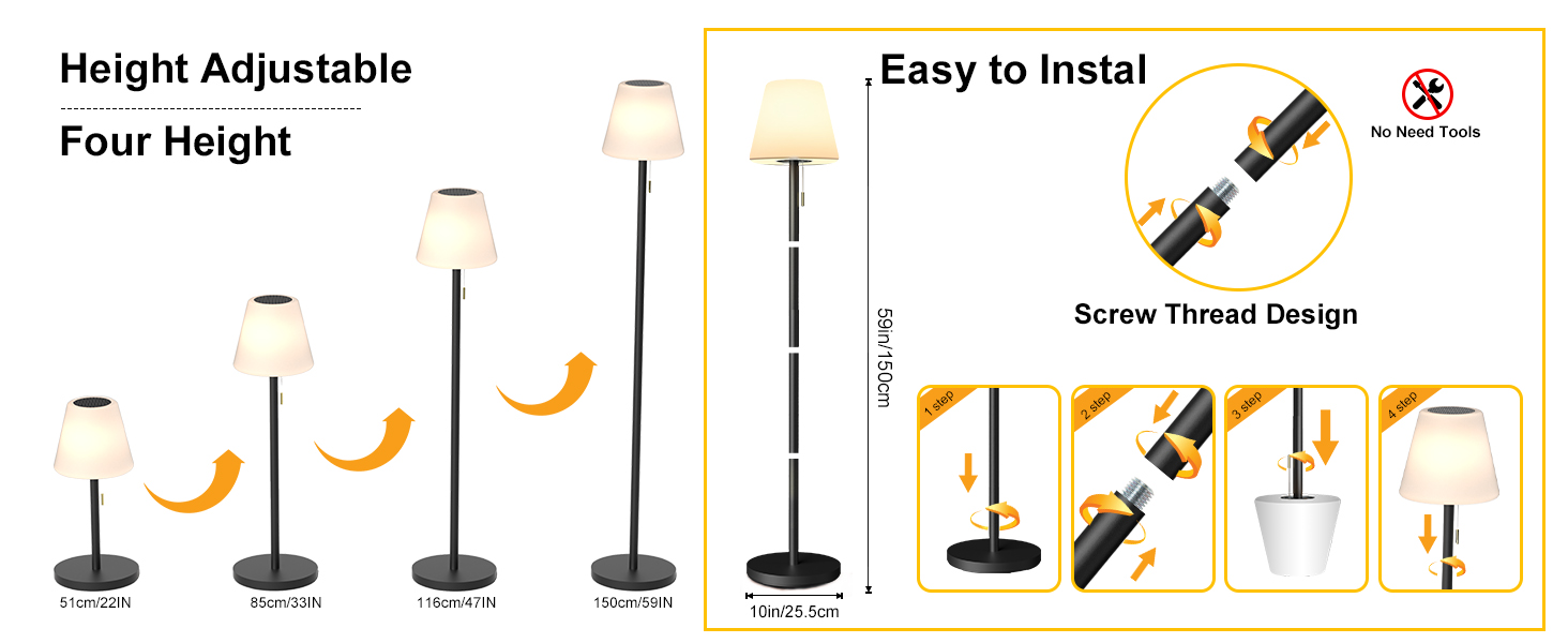 Сонячна LED стійка лампа для вулиці з акумулятором, димуванням, теплим білим та RGB світлом, з датчиком світла, водонепроникна для тераси