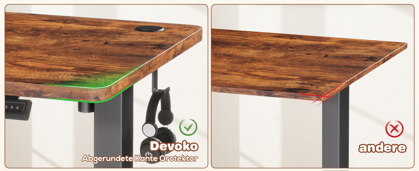 Електричний стіл Devoko 120x60 см, регулювання висоти 73-118 см, 2 пам'яті, офісний стіл, захист від зіткнень (Вінтаж Браун)