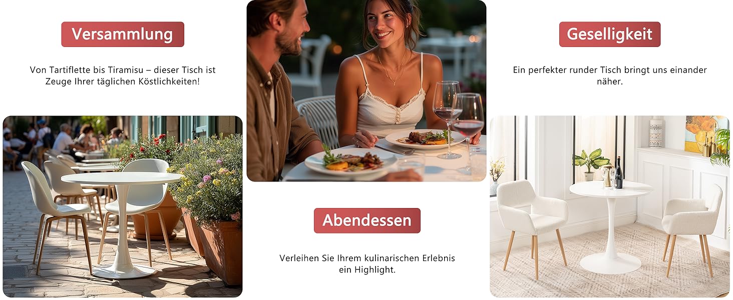 Круглий обідній стіл Cosy - компактний стіл для кухні, вітальні, офісу, 80x80x75 см, білий