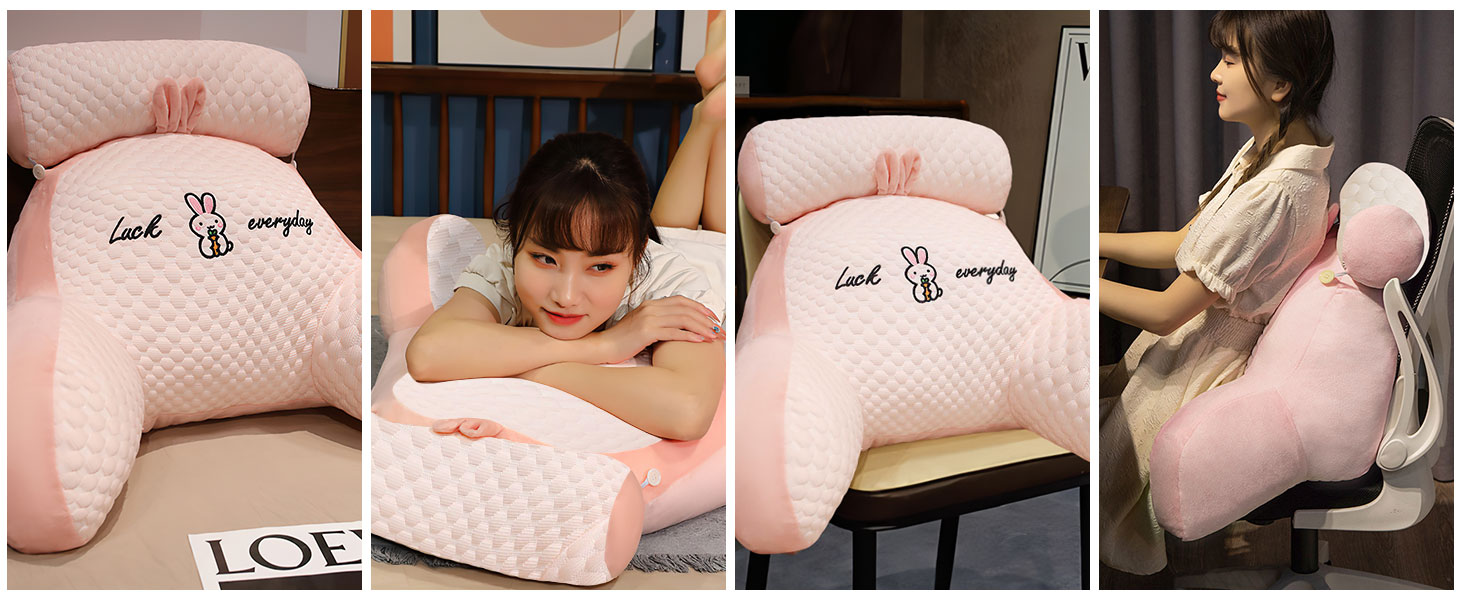 Лежанка-подушка для читання, 70x50 см, велика, для дорослих, з підголовником та підлокітником, зручна подушка для читання в ліжко/диван (Рожева, X-Large)