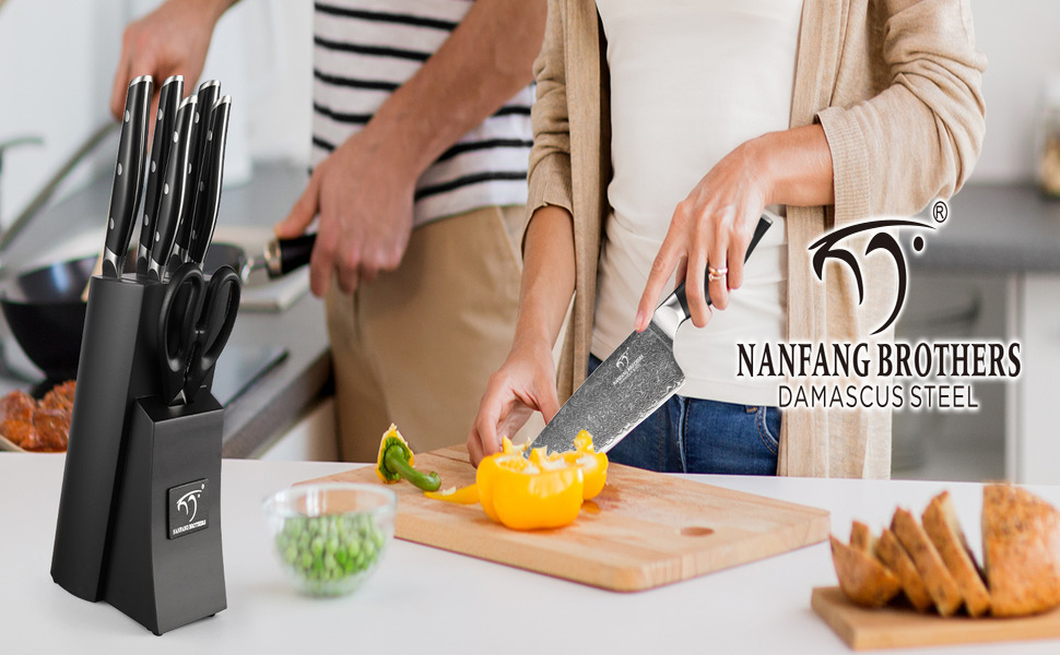 Набір кухонних ножів з дамаської сталі з дерев'яним блоком (7 предметів) - професійний набір ножів для кухні, VG10, G10, ергономічні ручки (червоний)