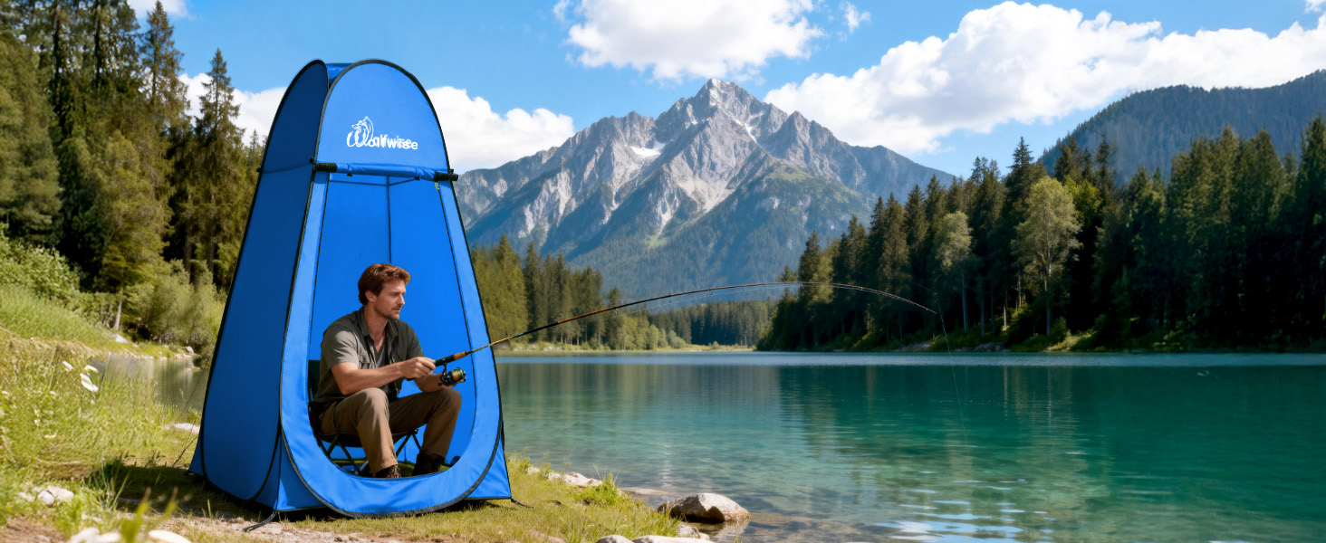 Складана душова кабіна-намет WolfWise для кемпінгу та переодягання, водонепроникний намет-туалет з UV-захистом, компактний та легкий (1,9м x 1м), синій