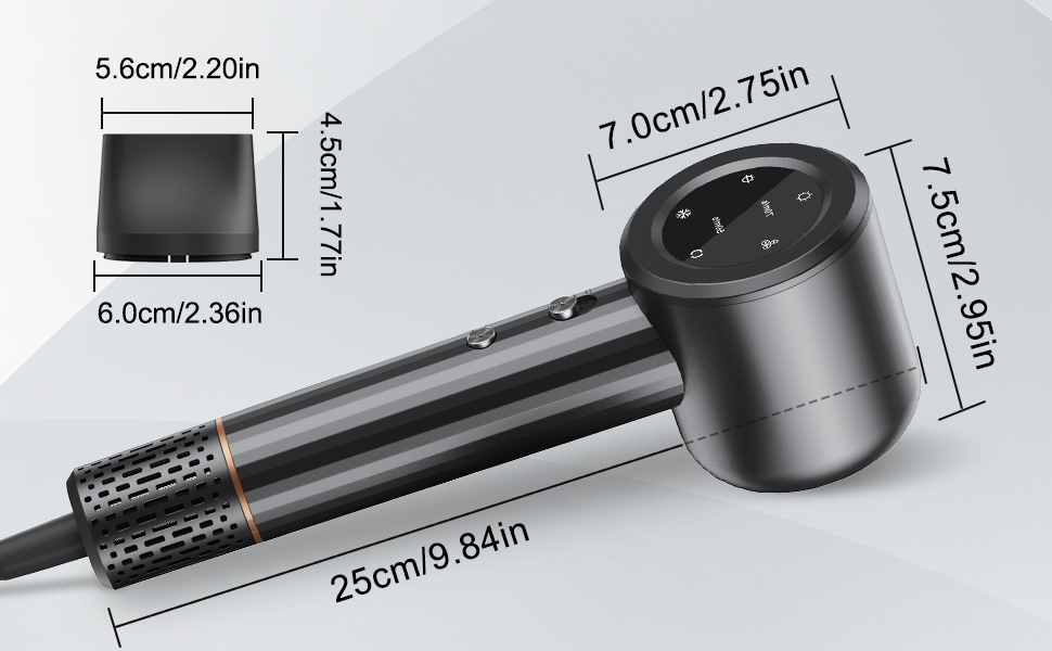 Фен AXCEED - 110 000 об/хв, безщітковий двигун, іонна технологія, 1600 Вт, сірий