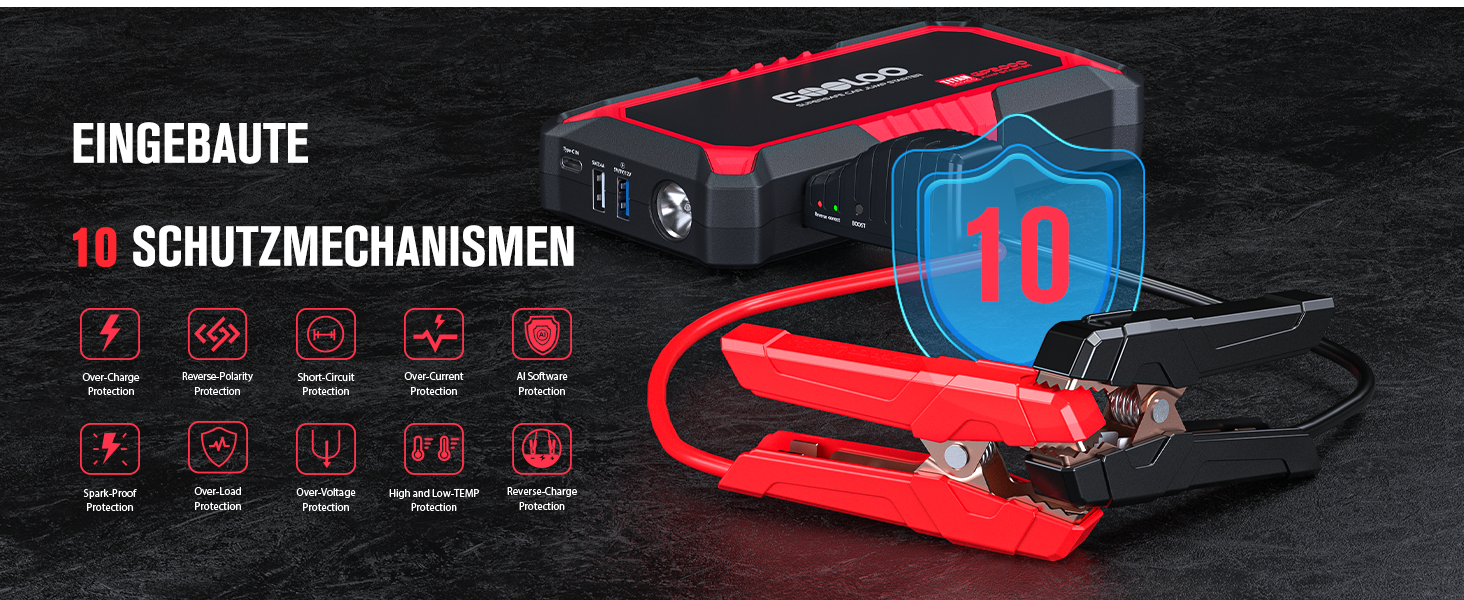 Powerbank Starthilfe GOOLOO GP2000 для автомобіля: 2000A, 12V, до 8.0L бензин/6.0L дизель, USB-швидка зарядка, LED, стартові кабелі