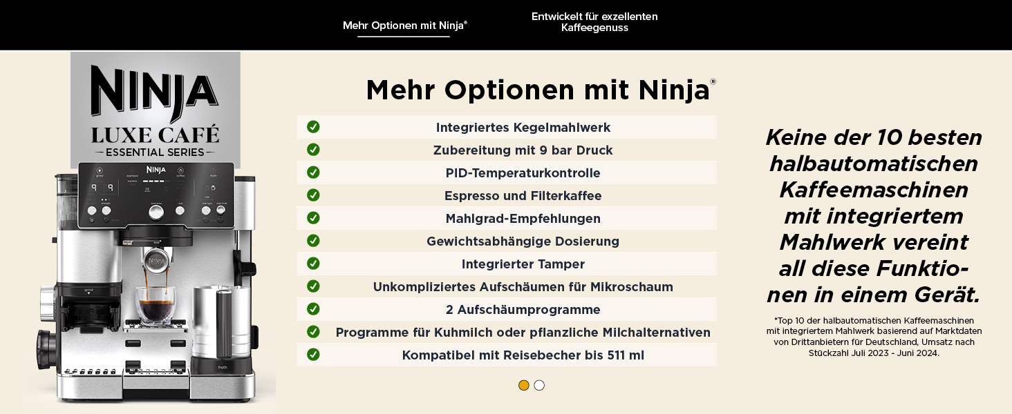 Кавомашина Ninja Luxe Essential 2-в-1 з млинком і спінювачем, для латте, капучино та еспресо, проста у використанні, 2 режими спінювання, срібляста, ES501EU