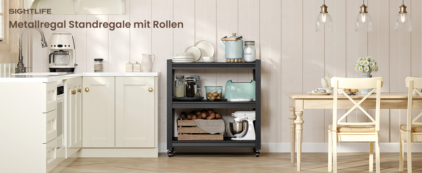 Металевий стелаж для кухні 80x86x45 см на коліщатках, чорний. Підходить для мікрохвильовки, інструментів, ванної кімнати та підвалу.