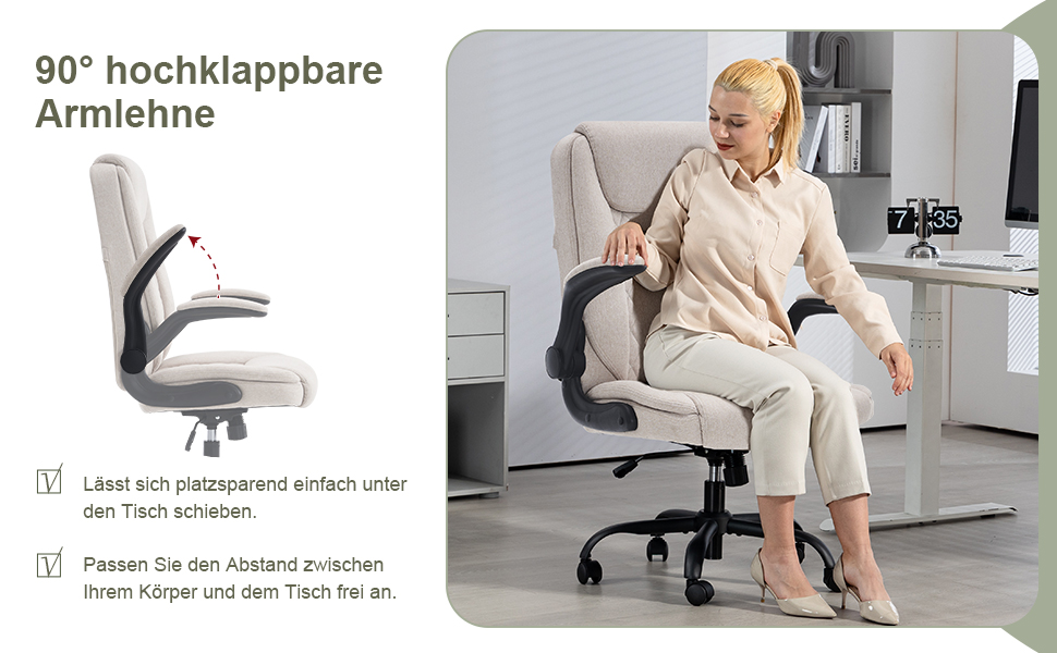 Офісний крісло CASTLOVE: ергономічний, з підлокітниками, регулюванням висоти та нахилу, з підголівником. Підходить для дому та офісу, витримує до 150 кг (Бежевий, тканина)