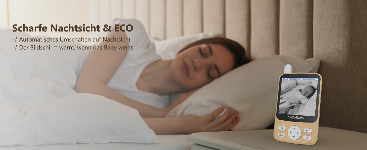 Радіоняня HelloBaby з камерою, 29 годин роботи, монітор для немовлят з поворотним механізмом, нічна зйомка, двосторонній зв'язок (HB6340)