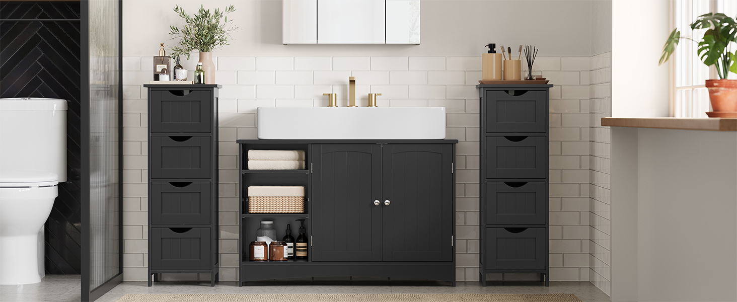 Шафка для ванної кімнати VASAGLE з 4 висувними ящиками, 30 x 30 x 82 см, білий колір, для ванної, вітальні, кухні, їдальні, сучасний дизайн