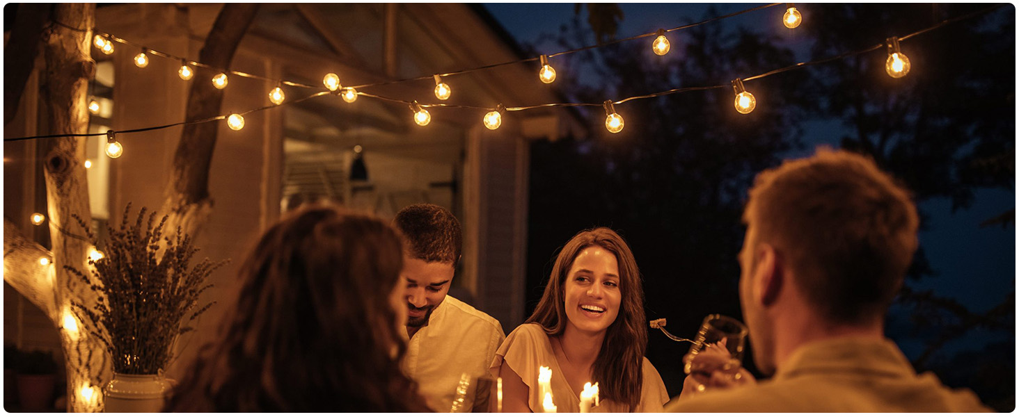 LED гірлянда для вулиці на батарейці з таймером, 9 метрів, 12 лампочок ST64, USB зарядка, 5000mAh, для декорування: сади, тераси, вікна, вечірки, весілля