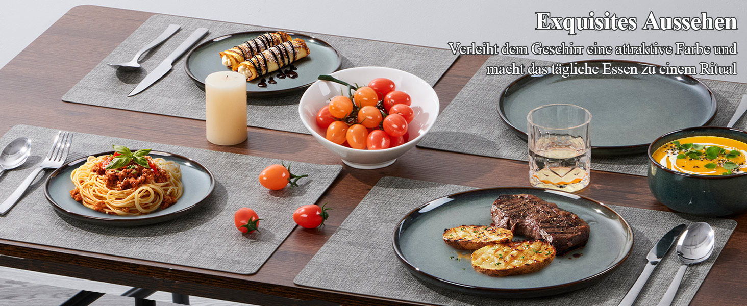 Набір посуду Joyfair на 6 осіб (18 предметів), кераміка, темно-зелений, для мікрохвильовки та посудомийної машини. Елегантний гладкий дизайн.