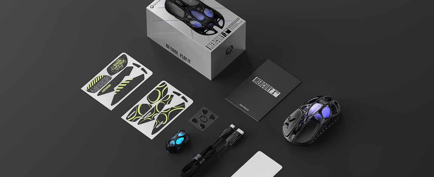 GravaStar Mercury X Pro 49g: Бездротова ігрова миша з PAW 3950 сенсором, 32000 DPI, 8000 Hz, RGB-підсвічування