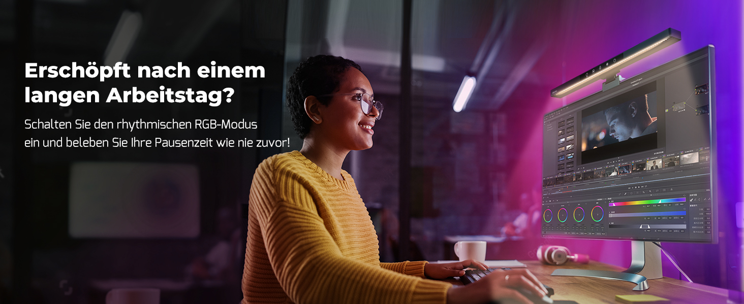 LED лампа для комп'ютера USB, світлодіодна стрічка для монітора, сенсорна настільна лампа з пам'яттю та регулюванням яскравості, 5 колірних температур, для дому та офісу, сучасний дизайн