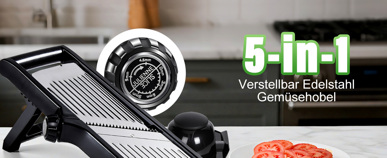 Машхоум (Masthome) тертка для овочів 5-в-1 Mandoline, з нержавіючої сталі, регульована, для овочів, фруктів, картоплі, помідорів, цибулі, 40см