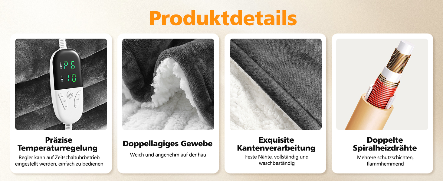Електрична грілка з таймером 10 годин, 6 режимів нагріву, з пультом дистанційного керування, машинне прання, 133 x 155 см, сіра
