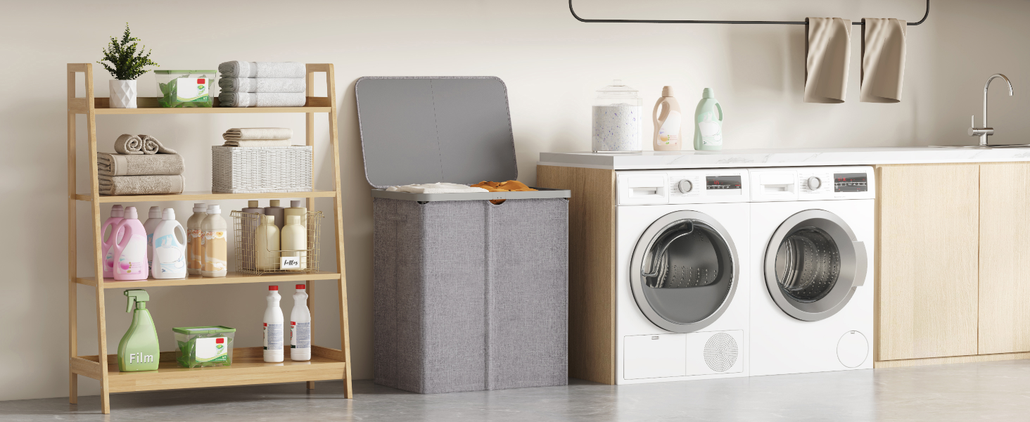 Кошик для білизни з кришкою Lifewit, великий, 145L, сірий, для спальні та ванної кімнати