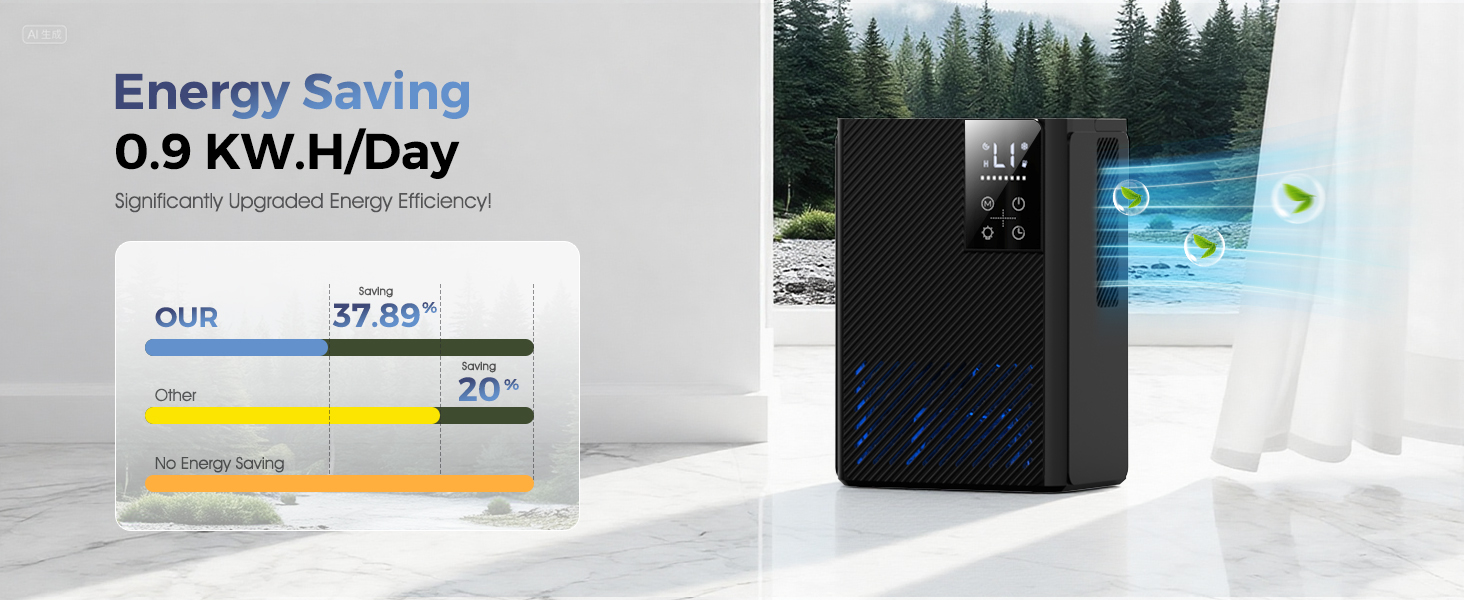 Електричний осушувач повітря, тихий, 2.5L з LED дисплеєм, автоматичне відтанення, проти вологи та плісняви, енергозберігаючий, чорний