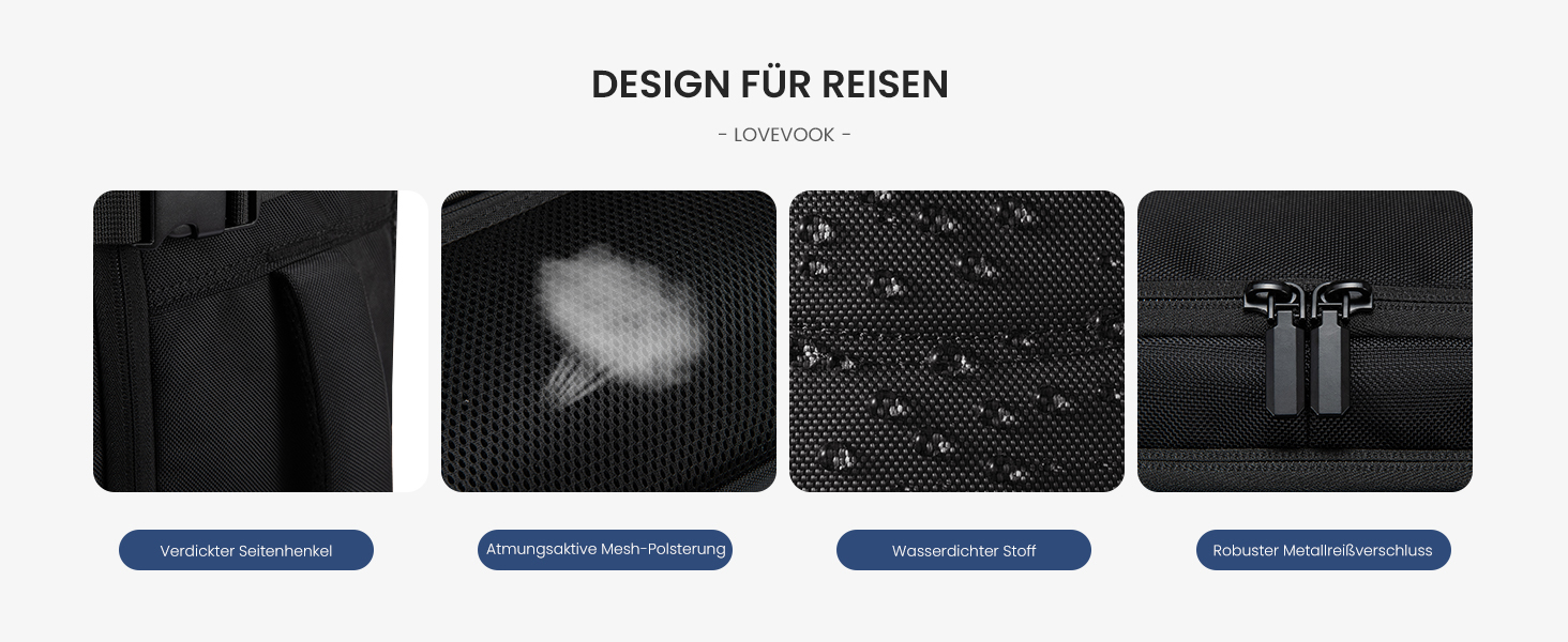 LOVEVOOK Рюкзак для ручної поклажі, дорожній рюкзак чоловічий/жіночий, 40л з відділенням для ноутбука, чорний, 45 x 32 x 20 см