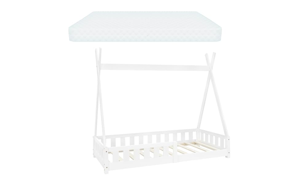 Дерев'яне ліжко-будиночок Tipi ML-Design для дітей 80x160 см з бар'єром та ламелями, з захистом від падіння, з сосни, для дівчаток та хлопчиків, ліжко-намет, індіанське ліжко