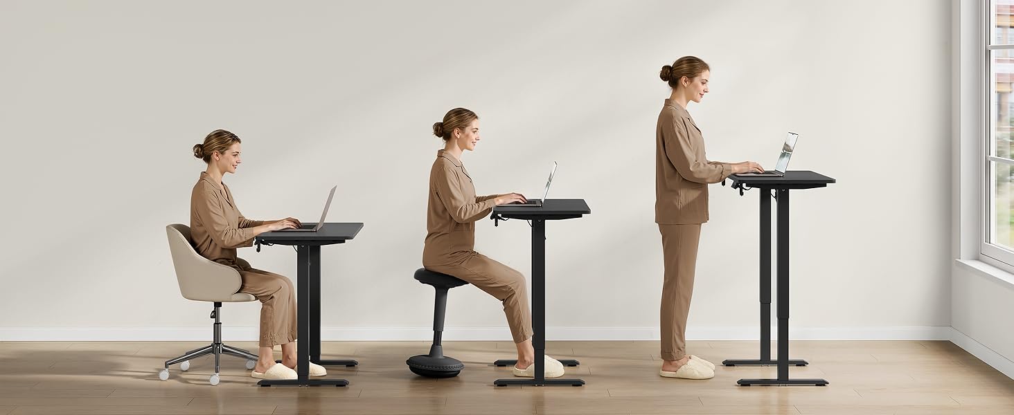 Електричний підйомний стіл WOLTU з функцією пам'яті та захистом від зіткнень, комп'ютерний стіл для дому та офісу, чорний, 100 x 48 см