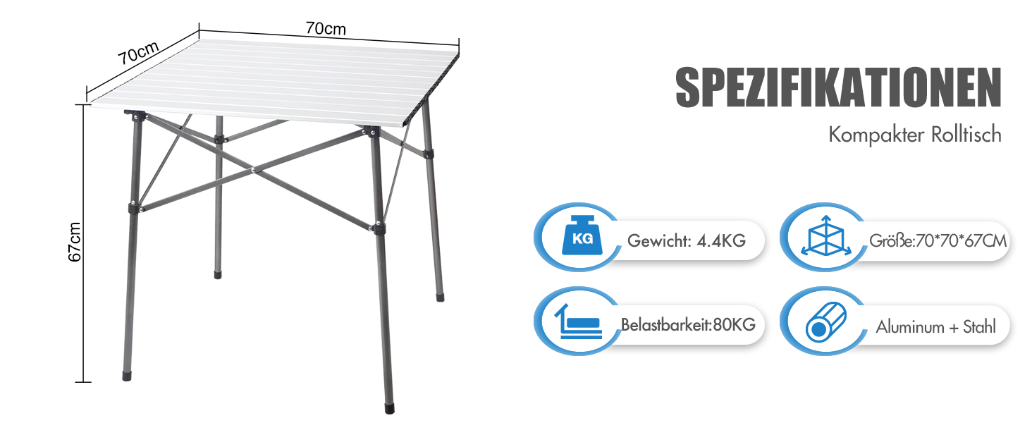 Складаний кемпінговий стіл PORTAL з алюмінієвою стільницею, витримує 80 кг, з сумкою для перенесення, білий — для пікніка, гриля, саду та балкона