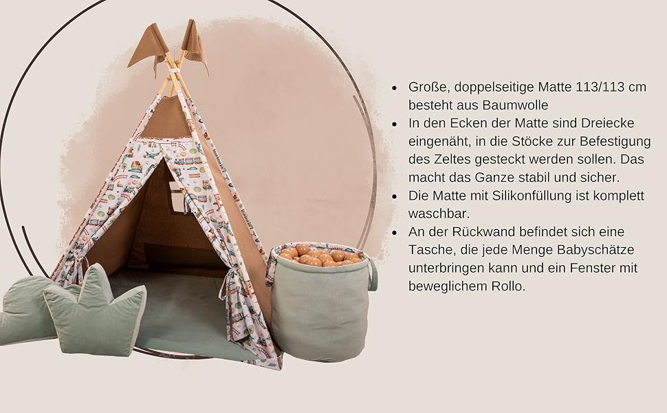 Дитячий намет-тіпі з килимком, подушкою та м'ячами - Тіпі для дитячої кімнати, ігровий будиночок для дівчаток, намет-тіпі для дітей, ігрові прилади для дому - Рожевий сад