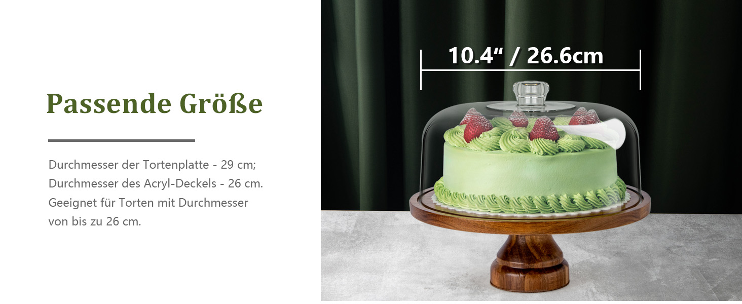 Тортниця з підставкою, дерев'яна з акриловим куполом, для тортів та випічки