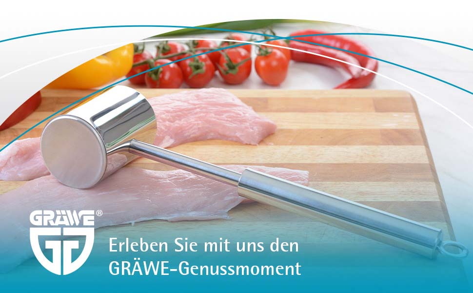 Молоток м'ясний GRWE з нержавіючої сталі, двостороння, з двома обробними поверхнями, включаючи гладку і ребристу поверхню.