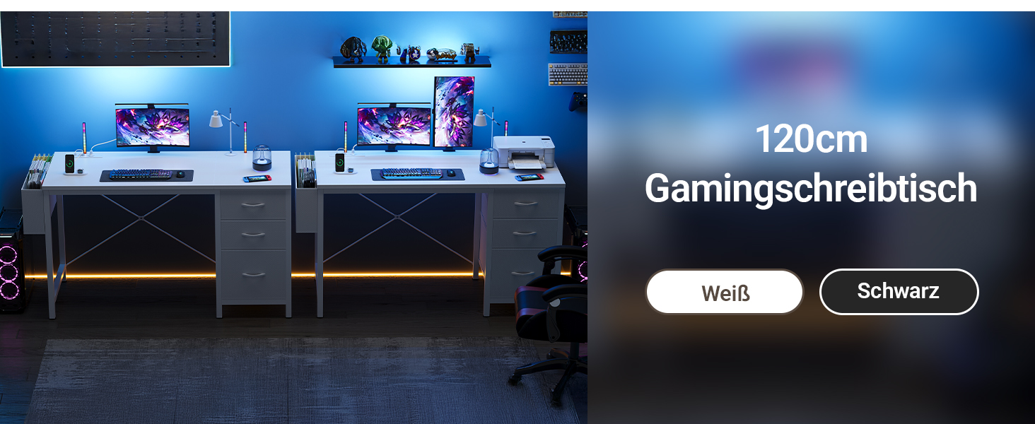 Комп'ютерний стіл Claiks з 3 висувними ящиками, 100x60 см, з розетками та USB, для дому та офісу