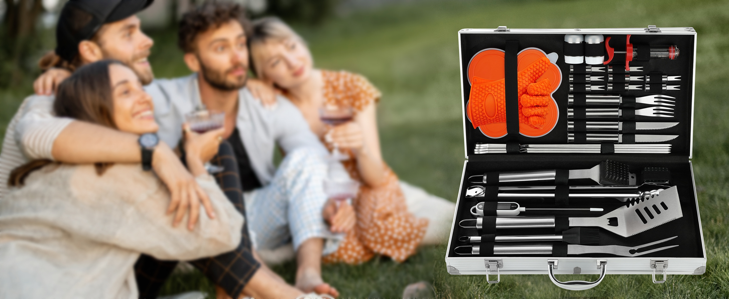 Набір аксесуарів для гриля з нержавіючої сталі 30шт - Професійний, довговічний, у кейсі. Ідеальний подарунок для чоловіків та жінок