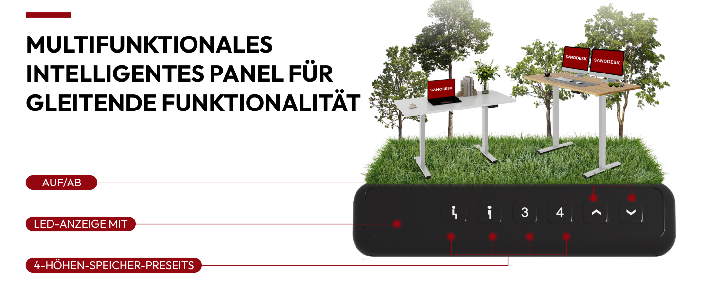 Регульований стіл Sanodesk 120x60 см з дерев'яною стільницею (білий+горіх), електричний, ергономічний, для дому та офісу