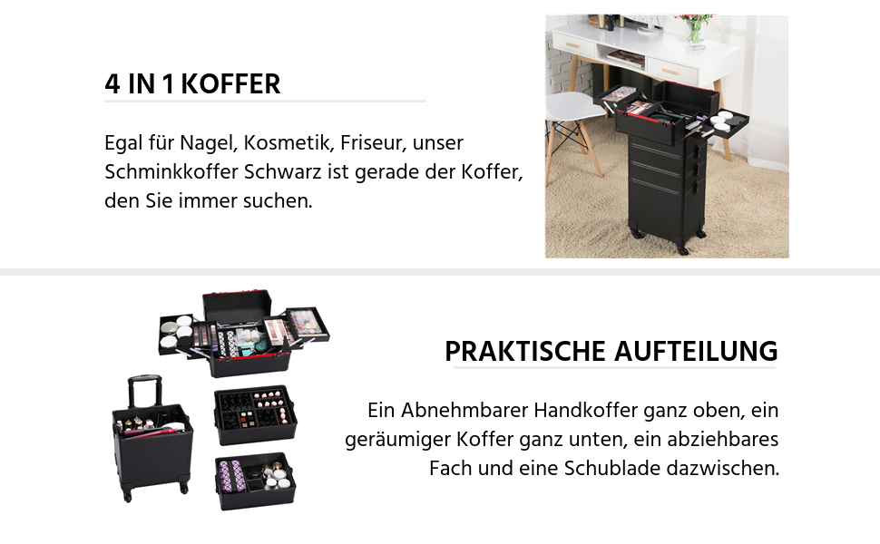 Косметичка-валіза Yaheetech 4-в-1 з роликами: зручний органайзер для макіяжу та косметики