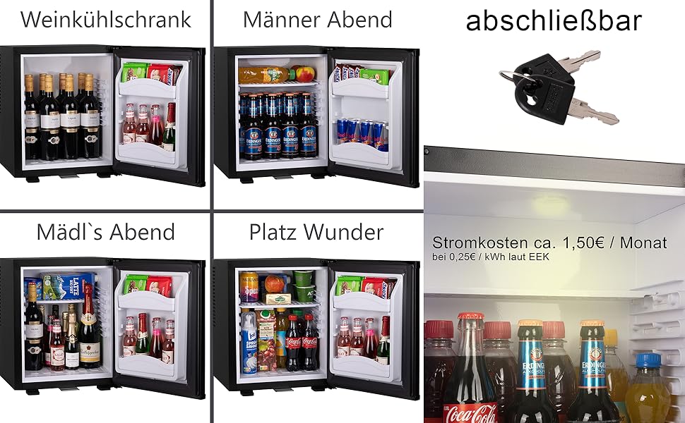 Міні-холодильник 28 літрів: безшумний, з замком, для вина, з підсвіткою, дверцята відкриваються з обох сторін