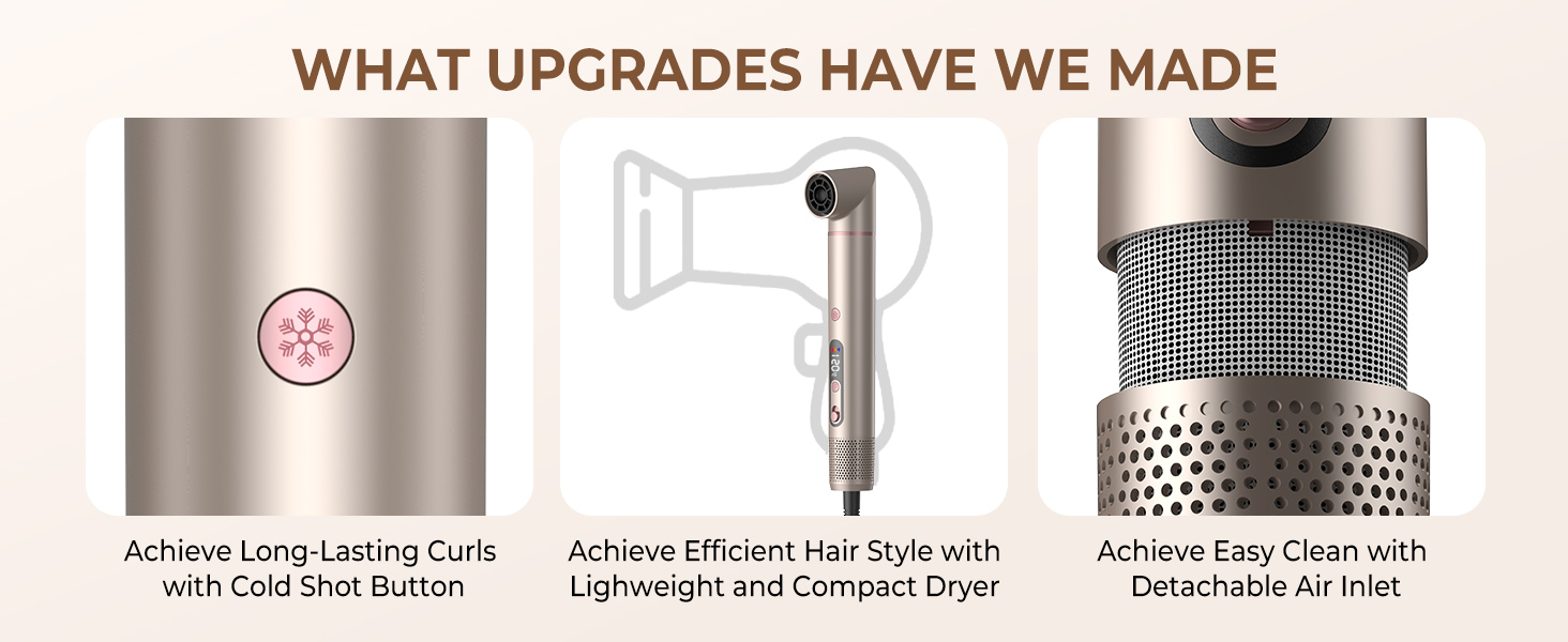 UKLISS Airstyler Pro 7 в 1: Фен-щітка з дифузором, 1400 Вт, 110 000 об/хв, професійний стайлер для сушіння, завивки та випрямлення волосся (Золотий)