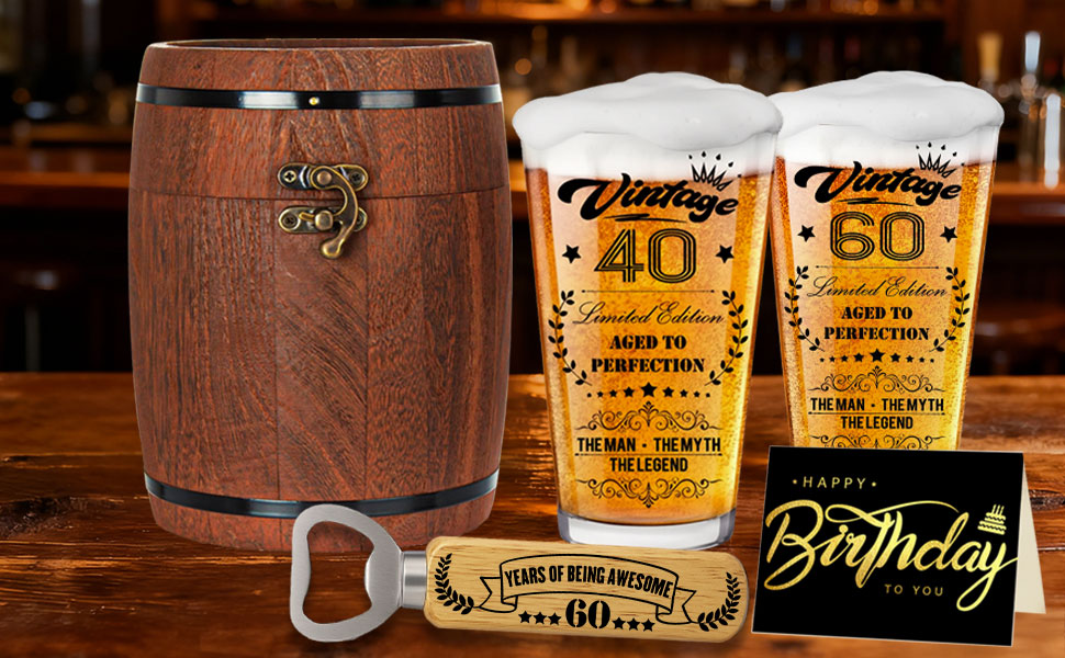 Персоналізований пивний келих з гравіюванням для чоловіка на 60 років, 1966 рік народження, в дерев'яній подарунковій коробці 470 мл + відкривачка для пляшок. Ідея подарунка на День народження, День Святого Валентина.