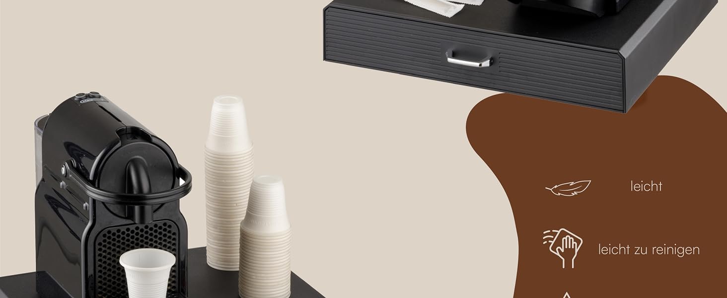 Органайзер для кавових капсул Baroni Home, універсальна шухляда для Nespresso та Dolce Gusto на 30 капсул, відсік для чаю та аксесуарів, компактний пластиковий підстаканник, 34x13x34 см, чорний