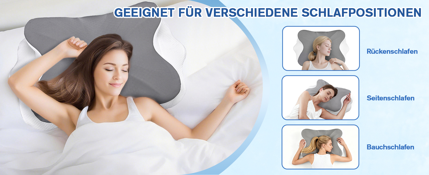 Ортопедична подушка для шиї з Memory Foam, проти болю в шиї та плечах, знімний чохол, сіра