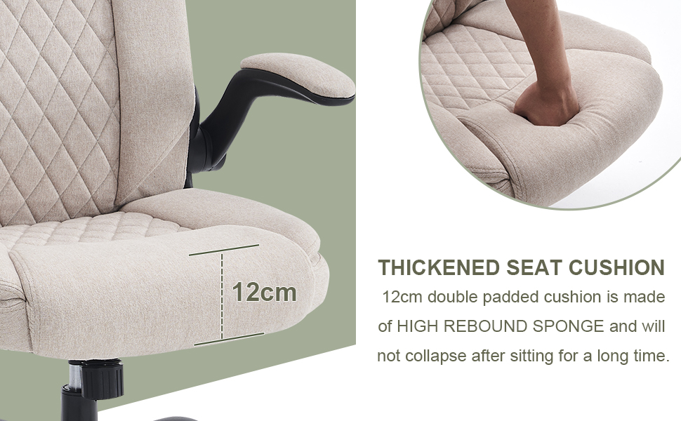 CASTLOVE Ергономічне крісло для офісу, комп'ютерне крісло, крісло для начальника з підйомними підлокітниками, висока спинка, функція гойдання, регульована висота, зручне, офісне крісло для дому, офісу, тканина, кремовий колір