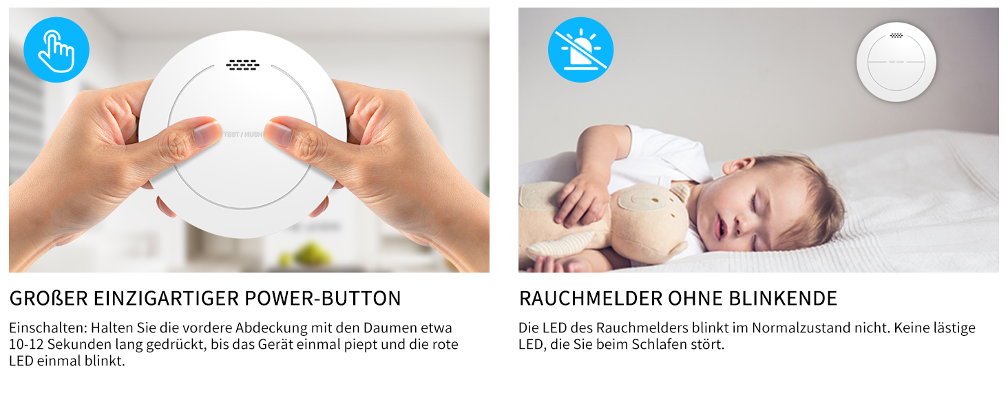 Набір датчиків диму Rauchmelder 6 шт. без світлодіодів, з батареєю на 10 років, клейкими панелями, функцією відключення звуку, 85 дБ, автономні плоскі датчики диму для пожежної безпеки вдома.