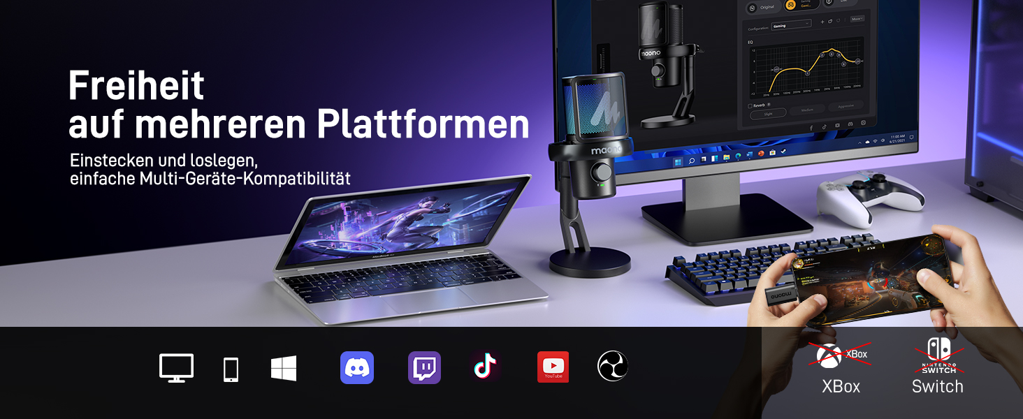 Мікрофон MAONO DM40 Pro бездротовий для ПК з RGB підсвіткою та ШІ-зміною голосу, шумозаглушення, для геймінгу, подкастингу та стрімінгу (чорний)