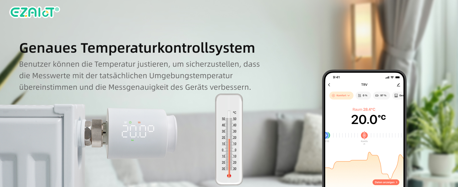 Розумний термостат на радіатор Wi-Fi Tuya EZ-TRV702W з програмуванням, датчиком температури та керуванням через додаток