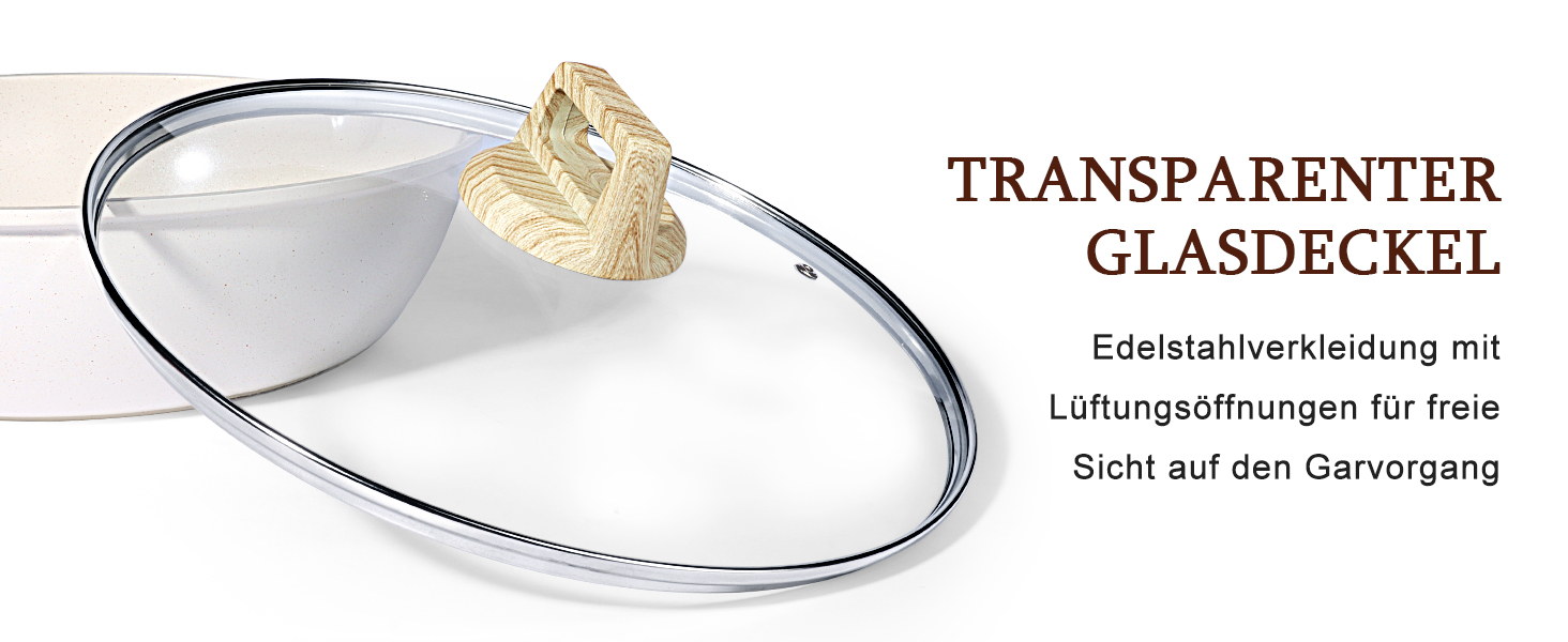 Сковорода з високим бортиком GiPP, 30 см, керамічне антипригарне покриття, з кришкою, 4.3 л, для всіх типів плит, біла