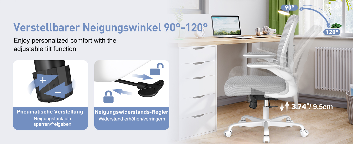 Ергономічне крісло для офісу ZZH з сітчастою спинкою, регульованою поперековою підтримкою та підйомними підлокітниками, дихаючий комп'ютерний стілець для дому з обертанням на 360° та регулюванням висоти, сірий
