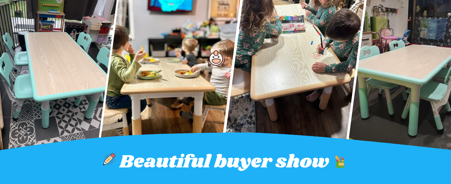 Дитячий стіл MAMIZO з 4 стільцями, регульована висота, набір для дитячої кімнати/садочка, пластикові меблі, сидіння для хлопчиків та дівчаток від 2 років (60 x 60 x 120 см, блакитний)