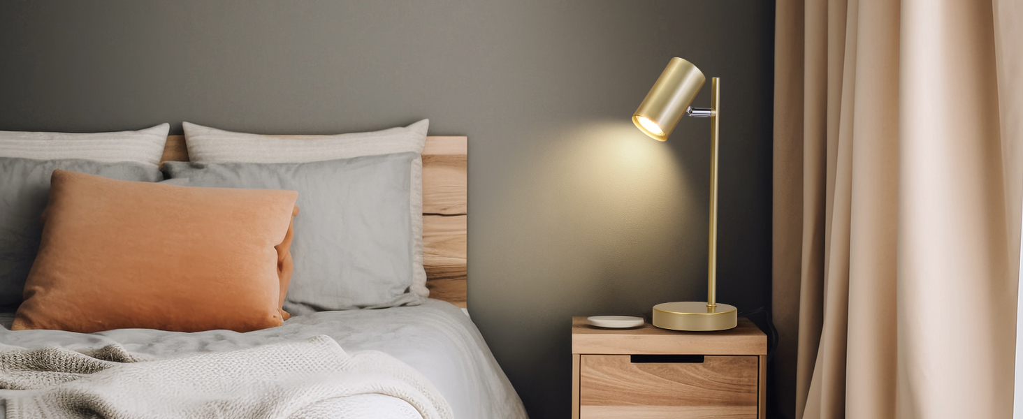 Настільна лампа 2ER Gold: регульована, для спальні, вітальні, офісу, з металу, з вимикачем