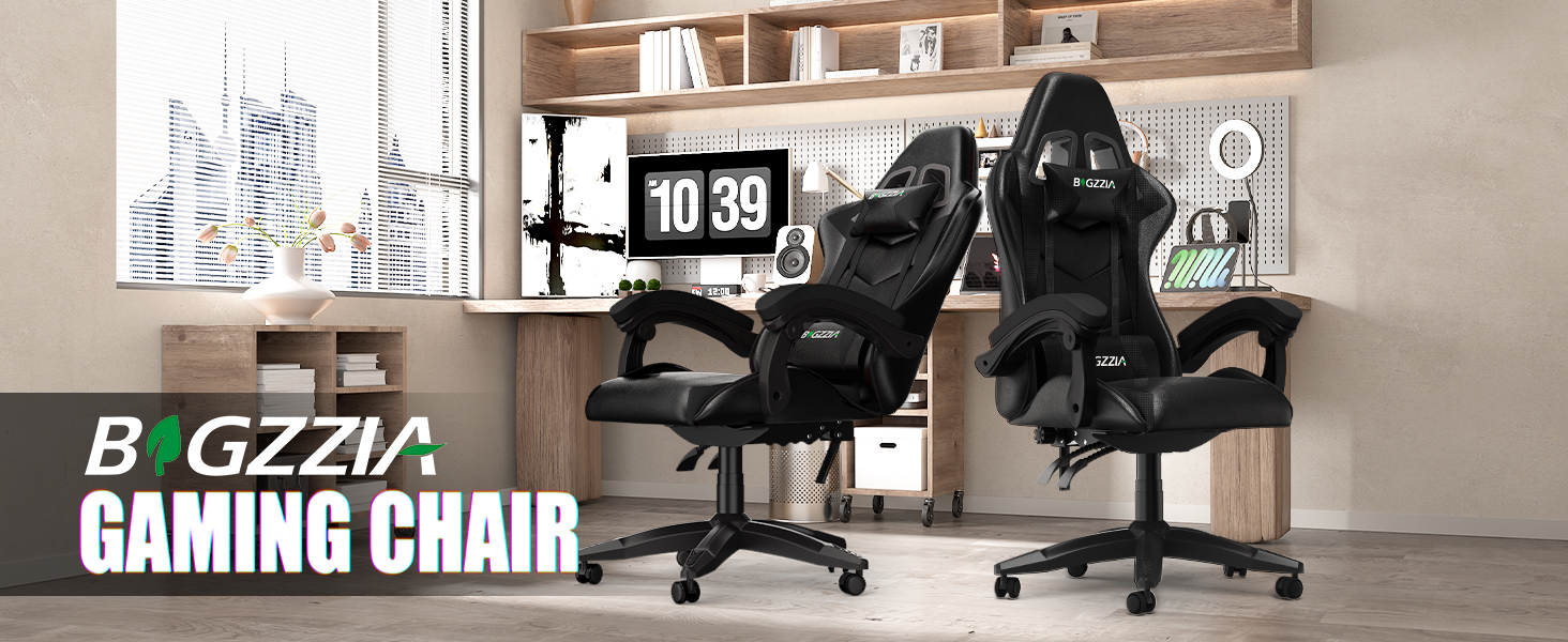 Ігровий крісло Bigzzia Ergonomiczne - Чорний, для геймерів, PC, комп'ютерне, з підголівником та підлокітниками