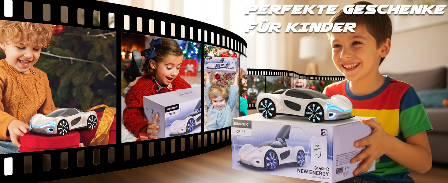 SIMREX RC Автомобіль 360° Дрифт Stunt Авто на радіокеруванні з LED підсвіткою дисків та туманом, 2.4GHz для дітей та дорослих від 6 років, подарунок на день народження, білий