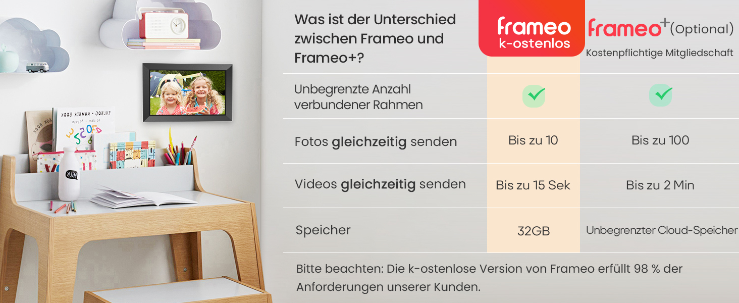 FRAMEO Цифровий фотоальбом 10.1 дюйма з Wi-Fi, IPS сенсорний екран, 32GB пам'яті, автоповорот, чорний