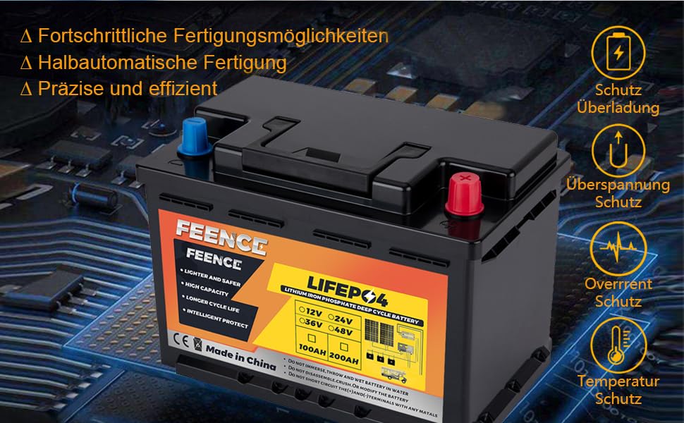 Акумуляторна батарея Feence Mini 12V 100Ah LiFePO4, 100A BMS, 15000 циклів, 10 років для автофургонів, автофургонів, морської піхоти